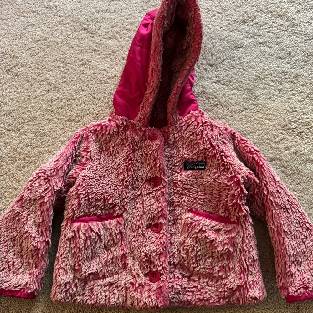 Patagonia Kids Pink Fuzzy Hooded Coat